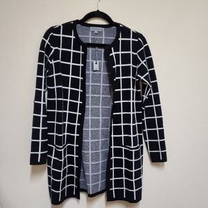 Joseph A.- Long Line Open Front Window Pane Cardigan